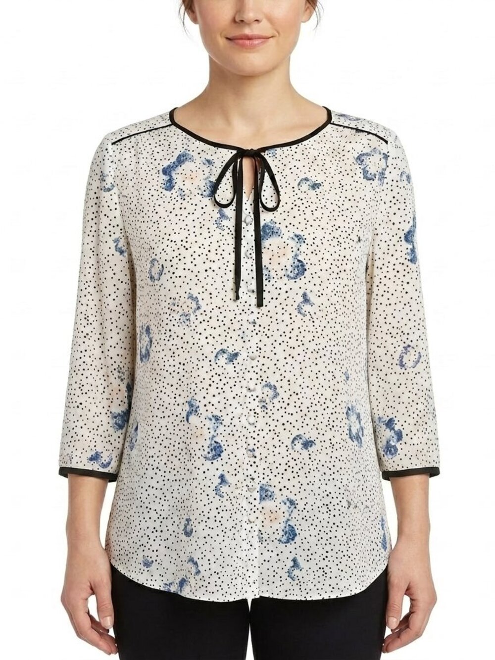RW&CO Semi Sheer Dot & Floral Round Neck Blouse- Sz. Sm - Picture 1 of 12